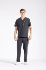 Men’s gray medical scrub with jogger pants – front view